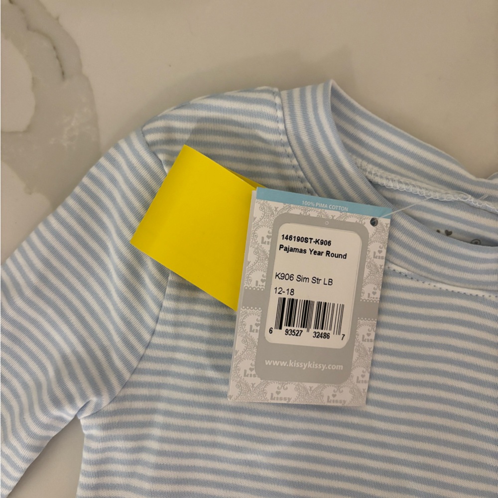 Kissy Kissy “Year-Round Stripe” Pajama Set • Blue/Light Blue • 100% Pima Cotton - Picture 2 of 3